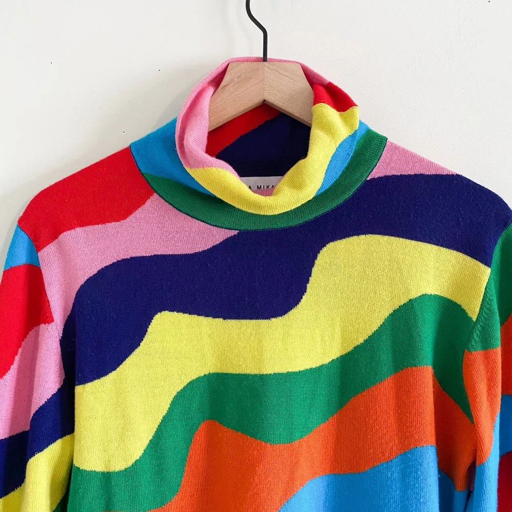 SOLD Mira Mikati Rainbow Wavy Stripe Merino Wool Turtleneck Sweater - Picture 3 of 7